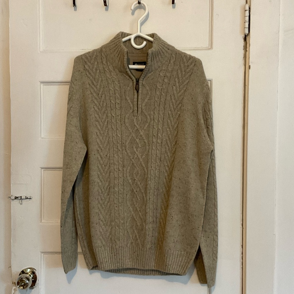 Haggar Men's Cable Knit Zip Sweater in Oatmeal
